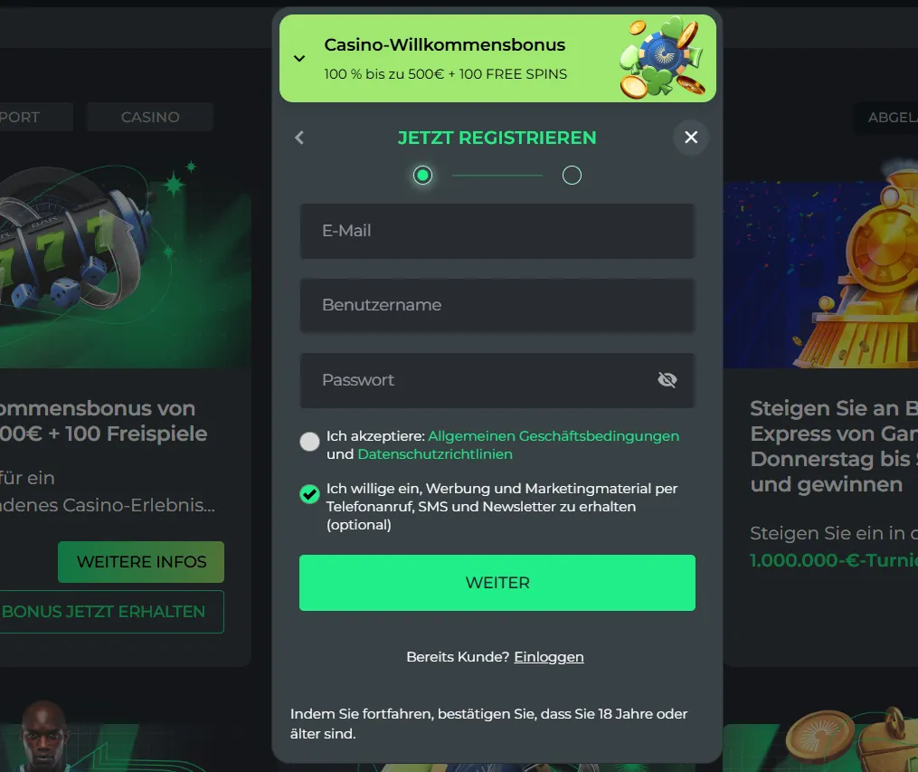Registrierung bei BetCollect Casino – Jetzt Konto erstellen